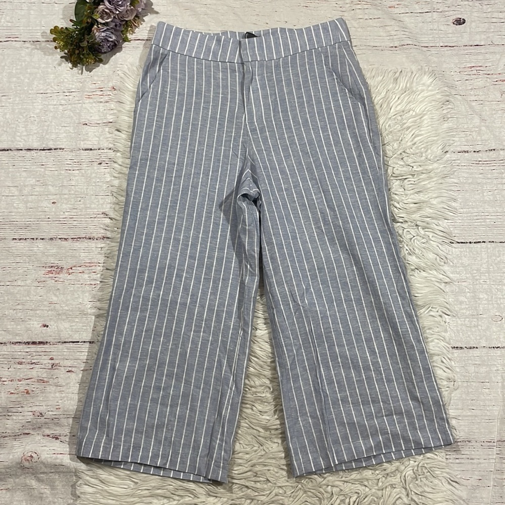 NWT Catherine Gee Silk Linen Grey Blue Culotte Wide Leg Crop Pants